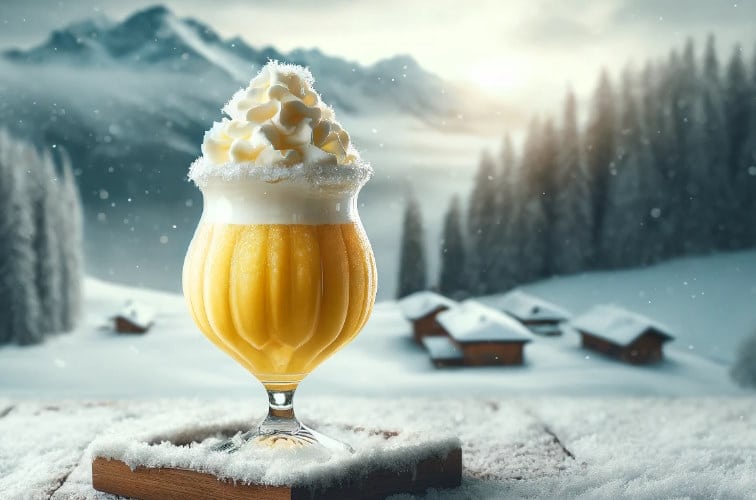 Bombardino mit viel Schlagoberst auf der Skipiste in Südtirol