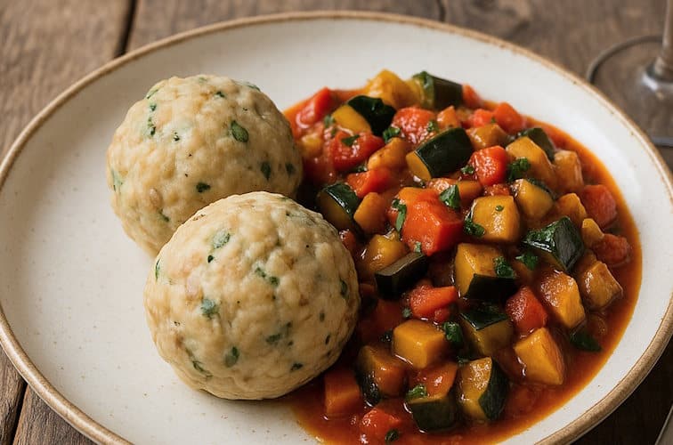 Südtiroler Semmelknödel mit Rattatouille-Gemüse als Beilage
