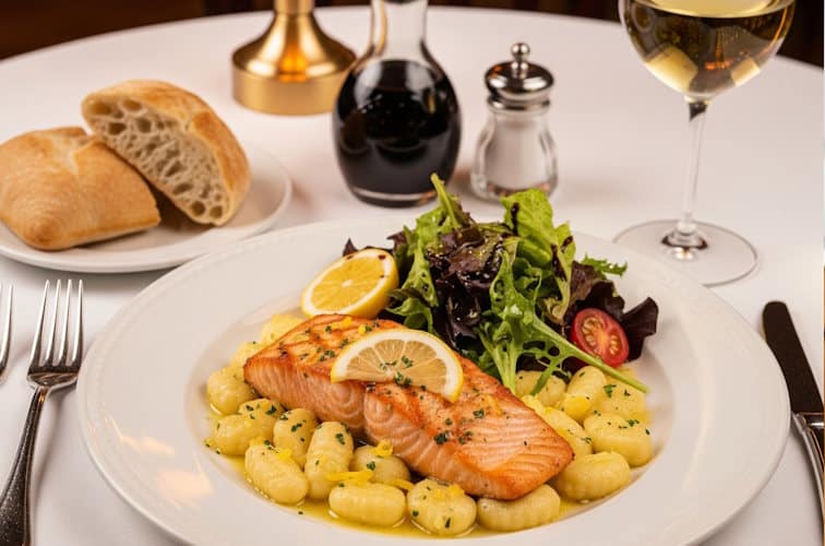 Zitronen-Gnocchi mit Lachs und gemischtem Salat
