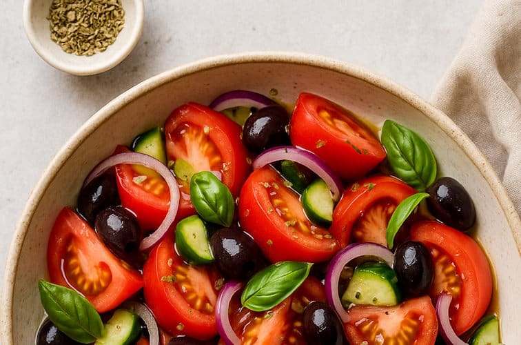 Insalata di Pomodoro auf sizilianische Art mit Oregano daneben