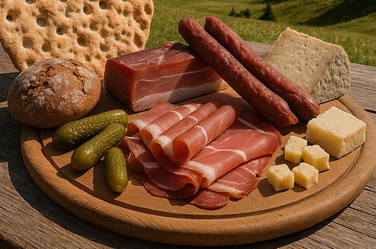 Alpine Südtiroler Marende mit Graukäse und Schüttelbrot