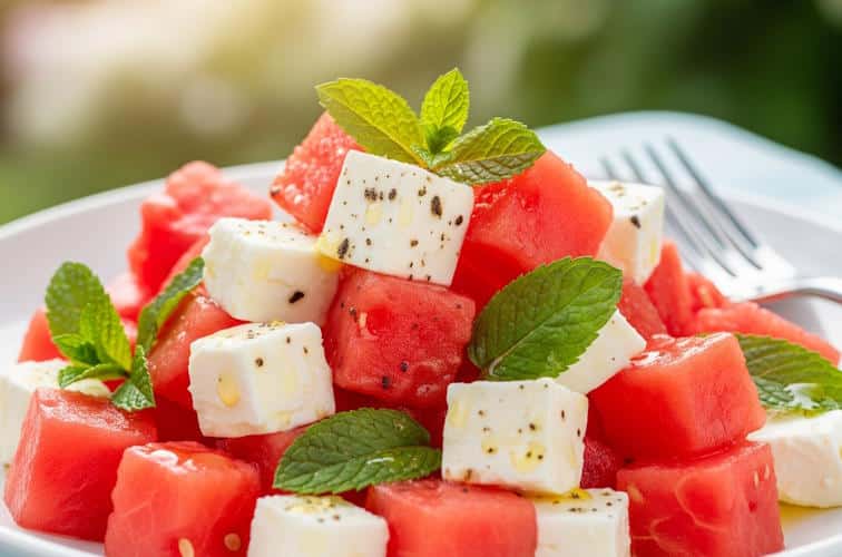 Salate zum Grillen - schnelle & einfache Grillsalat-Rezepte 11 Feta-Wassermelonen-Salat mit Minze