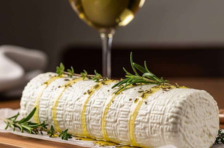 Ziegenfrischkäse mit Olivenöl garniert und frischem Rosmarin